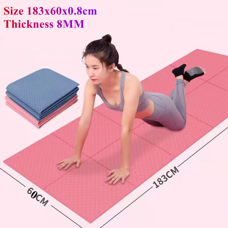 Pilates Yoga Matte - 折りたたみ式ポータブル 183x60CM ヨガマット 8MM 厚さのヨガマット 滑り止めエクササイズ