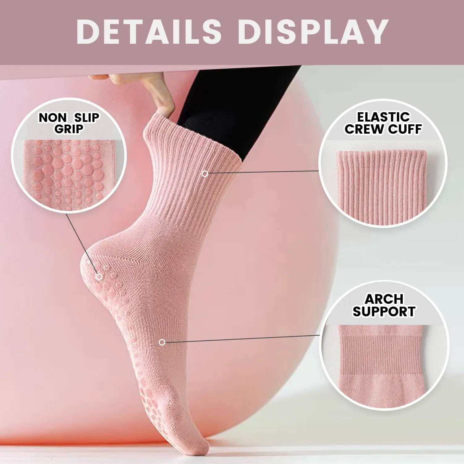 女性用ヨガソックス4足、ソリッドカラーのミッドソール滑り止め - Pilates Is Yoga のレビューと価格