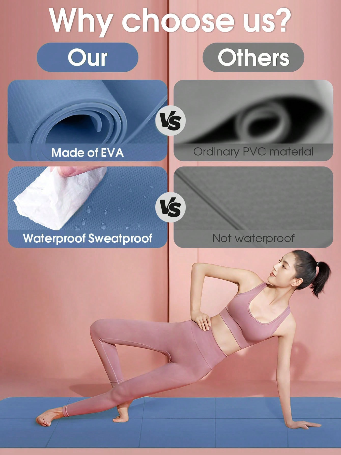 折りたたみ式ヨガマット ダークブルー 環境に優しいEVA素材 - Pilates Yoga Matte のレビューと価格